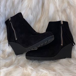 Black suede wedge booties